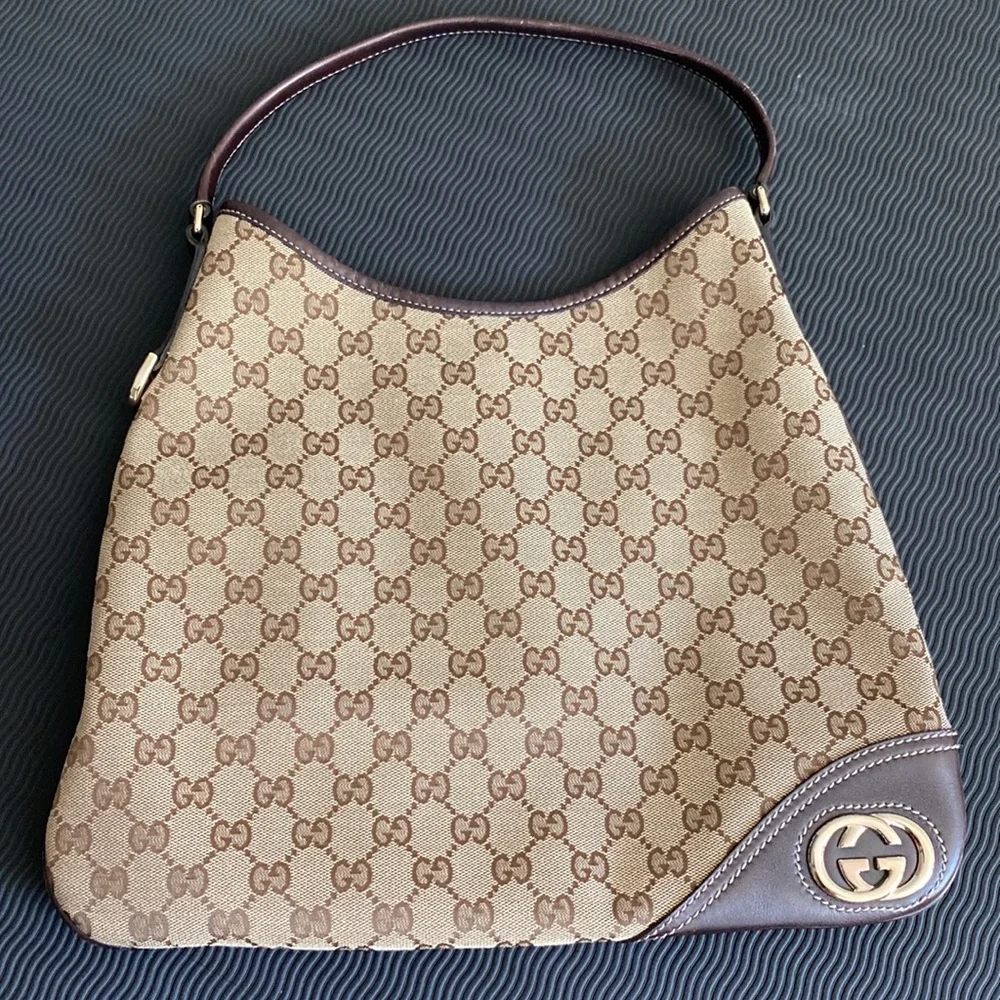 🤎 GUCCI New Britt brown canvas medium shoulder hobo bag | vintage - Picture 8 of 14